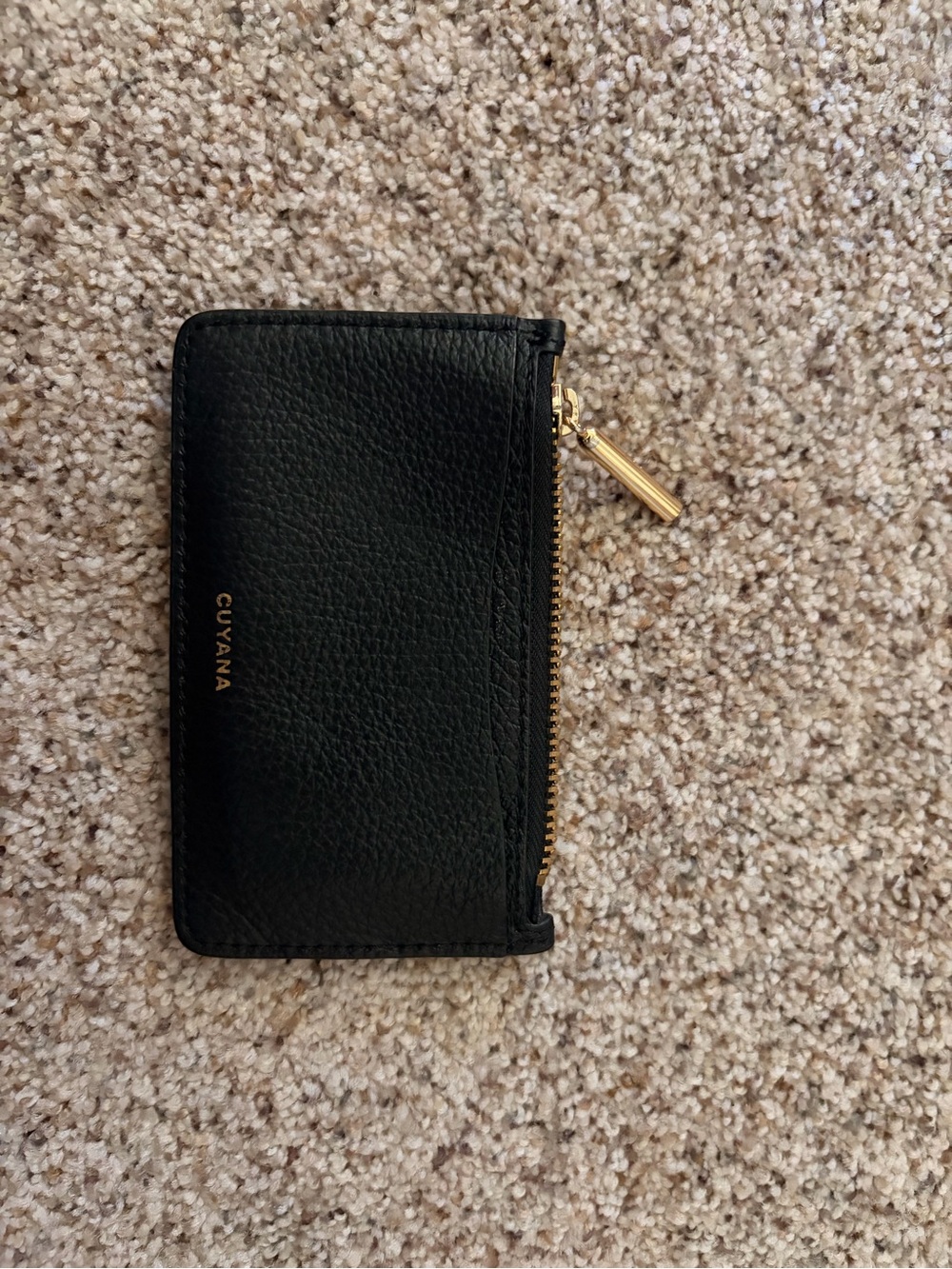 Cuyana Black Leather Zip Card Holder with Gold Hardware